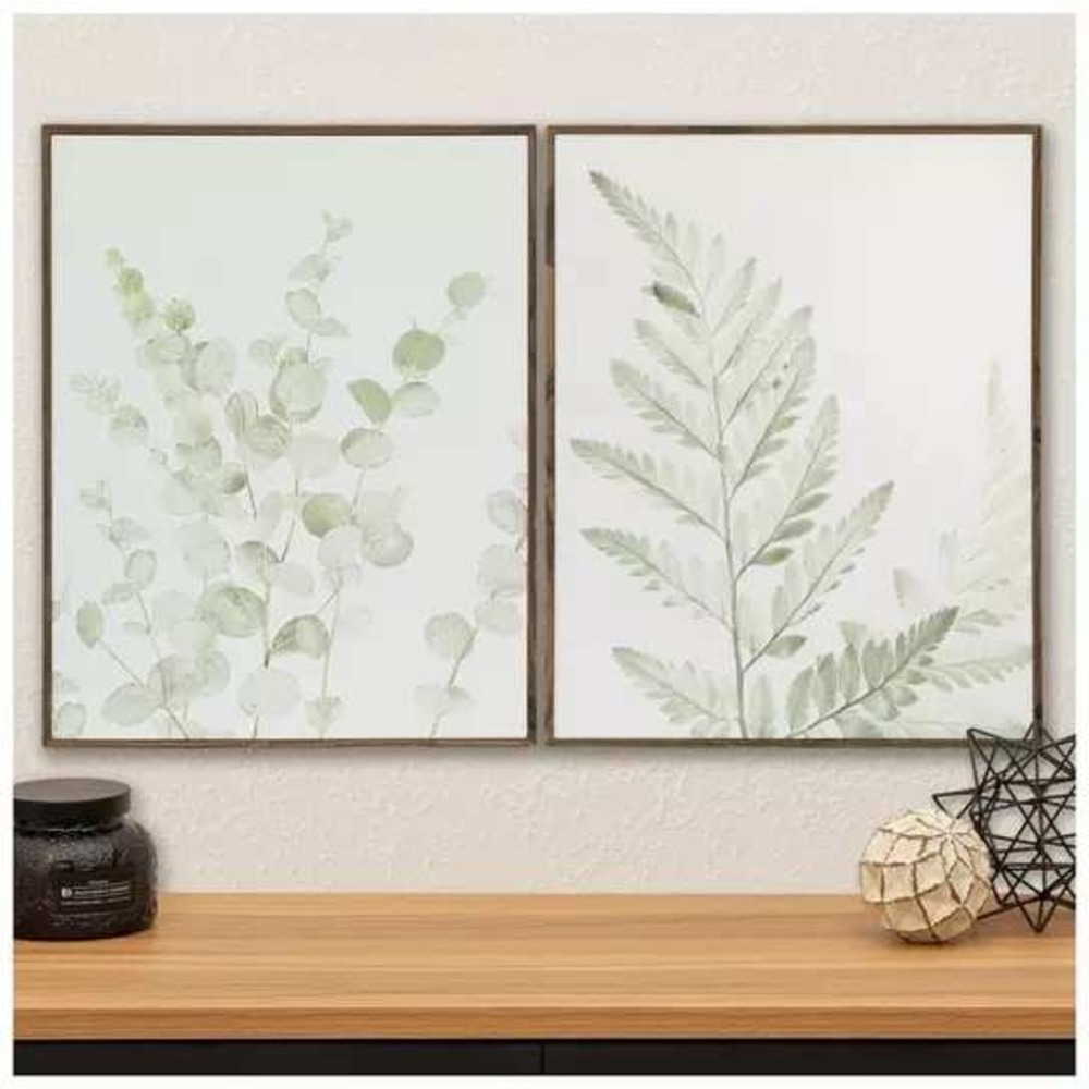 Eucalyptus & Fern Wood Wall Decor Set 14 x 18